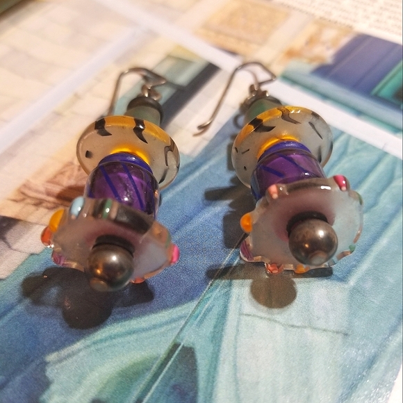 1960s Artisan Art Glass Bead Long Earrings - Picture 4 of 7